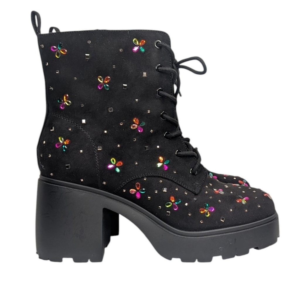 Betsey Johnson Micro Stones Chunky Heel Combat Boots | Size 11.5WW - Picture 4 of 10